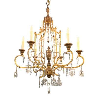 18th Century Giltwood and Crystal "Lucca" Pagoda Form Chandelier