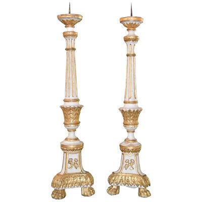 19th Century Pair of Italian Cathedral Candlesticks