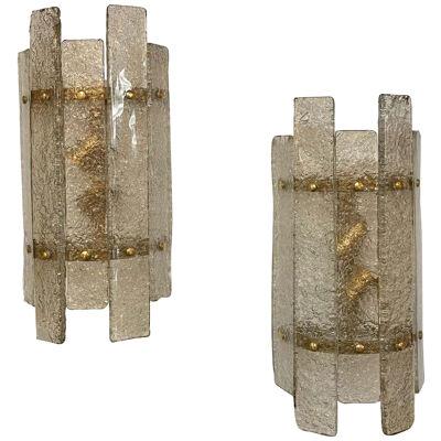Pair of Modern Murano Glass and Brass Sconces