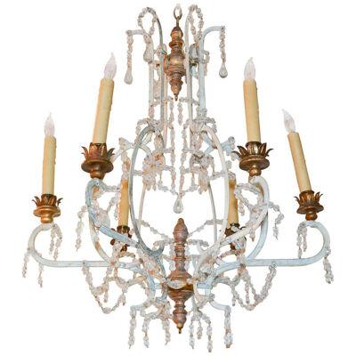 19th Century French Giltwood, Iron and Crystal Chandelier