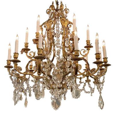 19th Century French Neo Classical Bronze and Crystal Chandelier