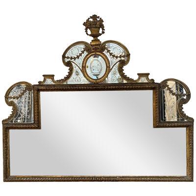 19th Century Italian Gilt Bronze and Wood Mirror with Etched Glass