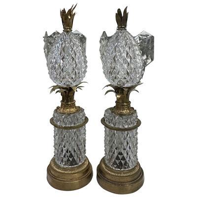 Pair of 19th Century French Baccarat Crystal and Gilt Bronze Pineapple Lamps
