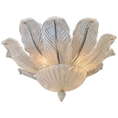 Small Scale Frosted Murano Glass Flush Mount Chandelier