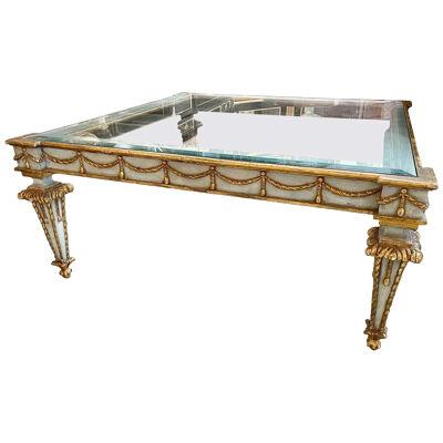 Vintage Italian Carved and Parcel Coffee Table