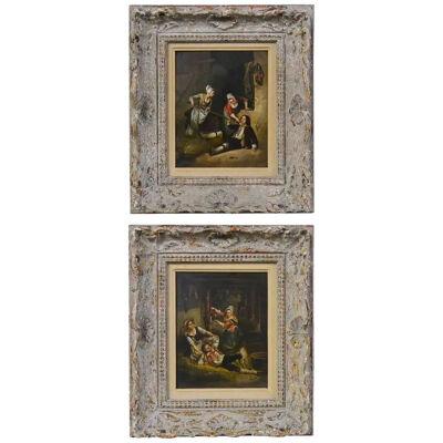 Pair of 19th Century English Framed Oil on Panel Paintings