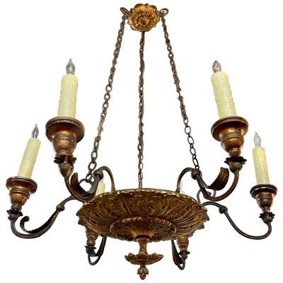 19th Century Italian Carved Giltwood 6 Light Chandelier
