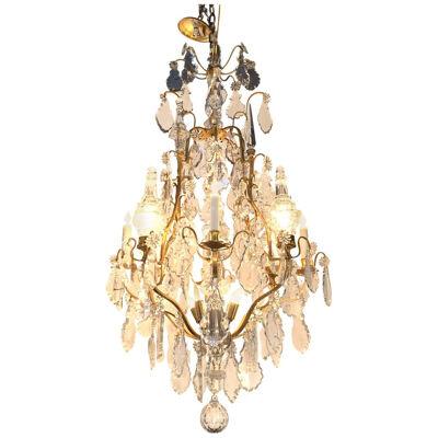 French Gilt and Bronze Crystal 11-Light Chandelier