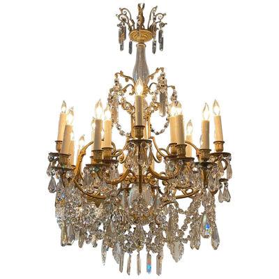 19th Century French Gilt Bronze and Crystal 20 Light Chandelier