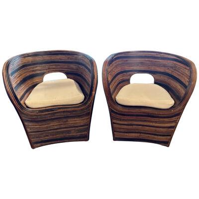 Pair of Italian Designer MCM Bamboo Barrel Chairs