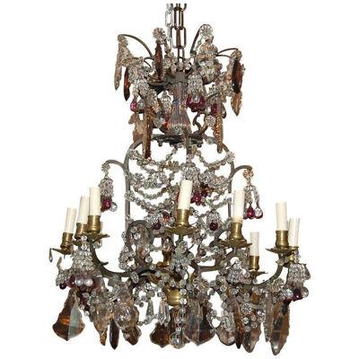 19th Century, French Amethyst-Tinted to Clear Crystal Chandelier