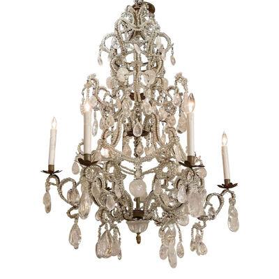 19th Century French Rock Crystal Chandelier with 6 Lights