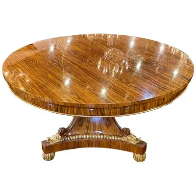 Vintage English Regency Style Rosewood and Gilt Center Table