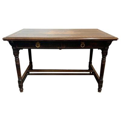 19th Century French Carved Walnut Inlaid Writing Table