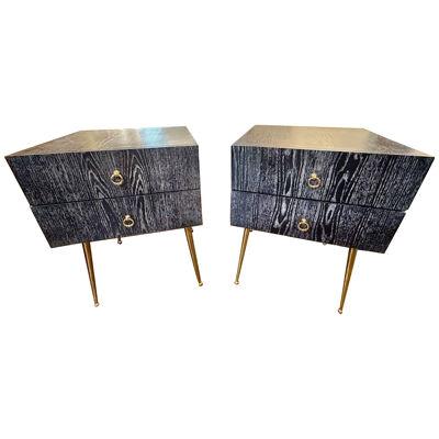 Pair of MCM Style Side Tables Made of Cerused Oak