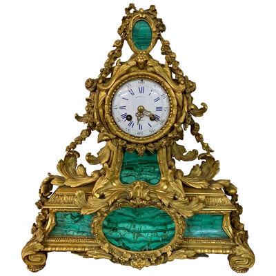 19th Century Malachite and Gilt Bronze Mantel Clock