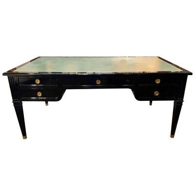 Large Scale French Maison Jansen Style Black Lacquered Desk