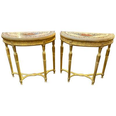 Pair of Rare 18th Century George III Giltwood Consoles with Marble Tops