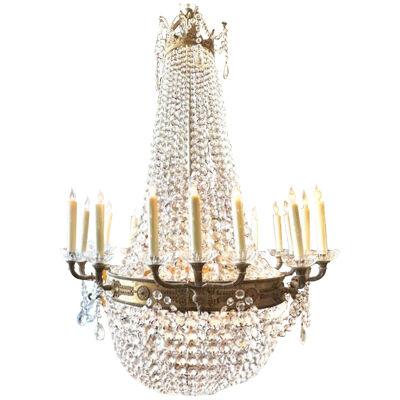 19th Century French Gilt Bronze and Crystal 30 Light Basket Chandelier