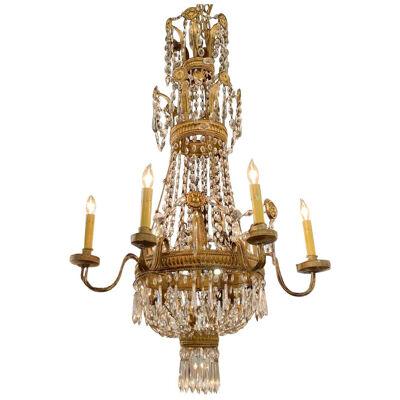 18th Century Italian Tuscan Beaded Crystal and Tole Chandelier