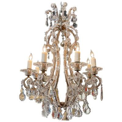 Antique Italian Beaded Crystal Chandelier with 6 Lights