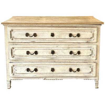 19th Century French Louis XVI Carved and White-Washed Commode