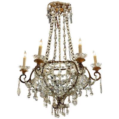 18th Century Italian Glass and Crystal Basket Form Chandelier