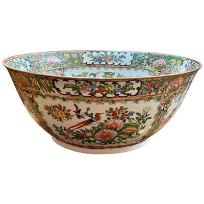 19th Century Chinese Rose Medallion Punch Bowl