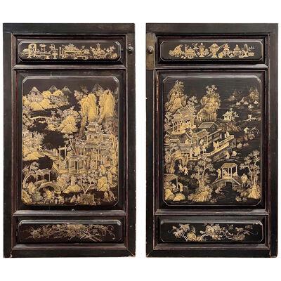 Pair of Large Scale Chinoiserie Decorated Wall Panels