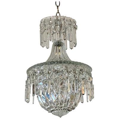 Early 20th Century French Crystal Single Light Pendant Chandelier