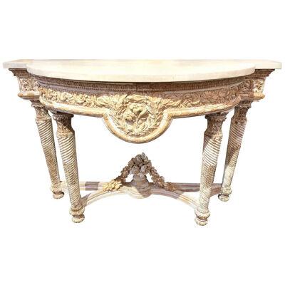 19th Century Italian Carved and White Washed Console with Marble Top
