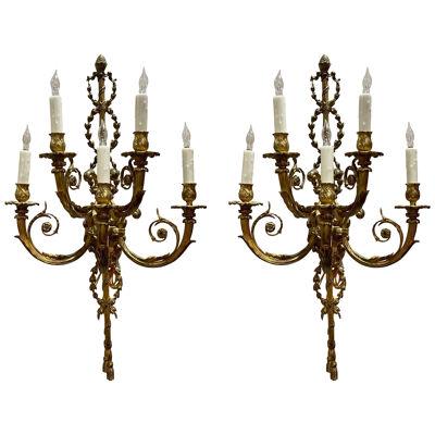 Pair of 19th Century French Louis XVI Style Gilt Bronze Wall Sconces