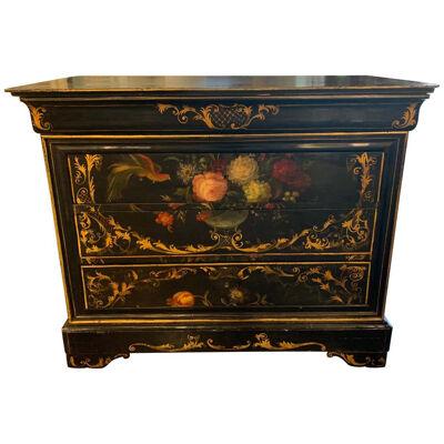 19th Century French Black Lacquered Louis Philippe Commode