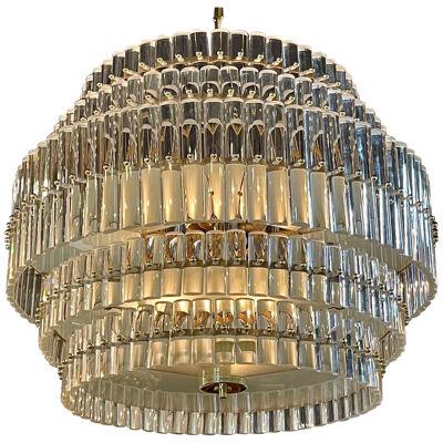 Modern Murano Glass and Brass Multi-Tiered Drum Form Chandelier