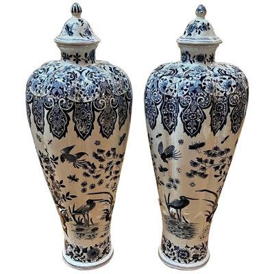 Pair of 18th Century Delft Blue and White Vases