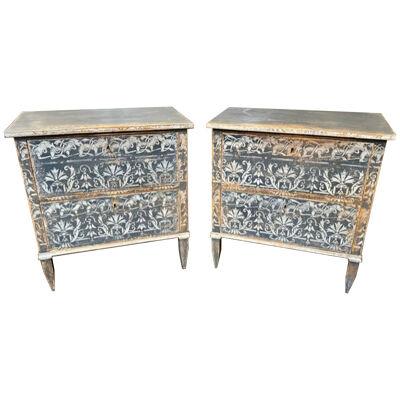 Pair of German Neo-Classical Hand Painted Bed Side Chests