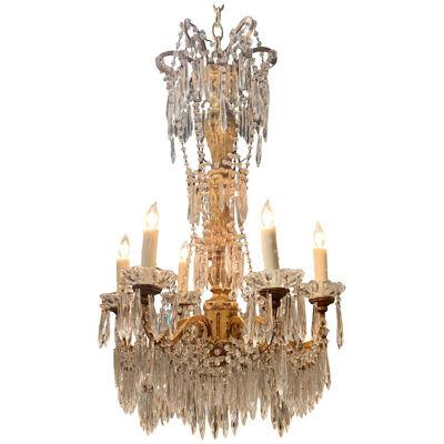 19th Century Italian Giltwood and Crystal Chandelier with 6-Light