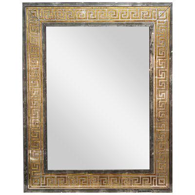 French Jansen Style Distressed Mirrors with Eglomise Greek Key Border