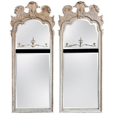 Period English Regency Carved and Painted Mirrors with Divided Glass