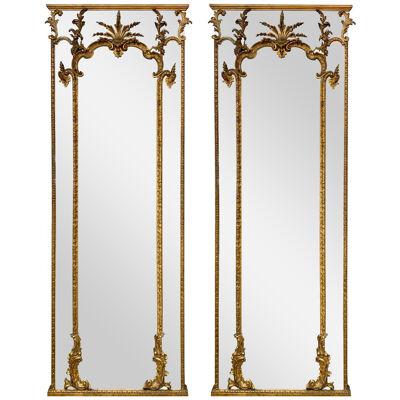 Pair of 18th Century Italian Carved and Giltwood Floor Mirrors
