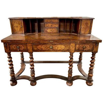 19th Century English William and Mary Carved and Inlaid Walnut Desk
