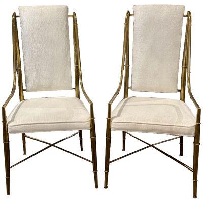 Italian Mid-Century Polished Brass High Back Chairs