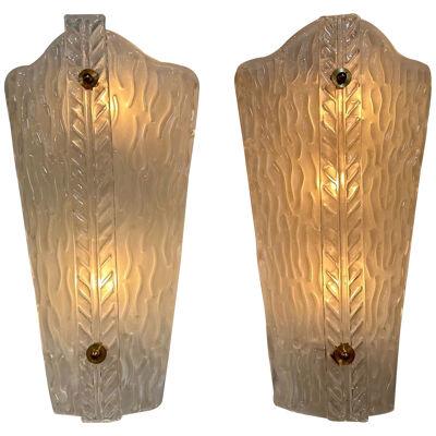 Pair of Modern Frosted Murano Glass Sconces