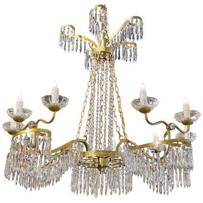 Baltic Neo-Classical Style Crystal and Gilt Metal 10 Light Chandelier