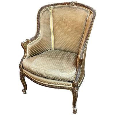 19th Century French Louis XVI Carved and Giltwood Bergere
