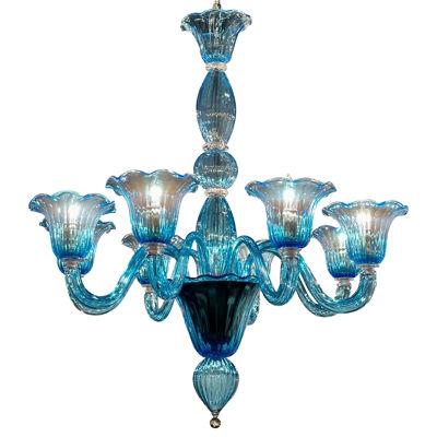 Blue Murano Glas Chandelier with 8 Lights