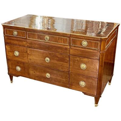 Period French Louis XVI Walnut and Brass Inlaid Commode