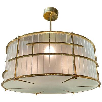 Modern Frosted Murano Glass and Brass Chandelier