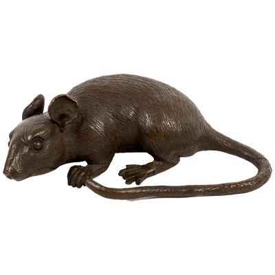 Japanese bronze okimono sculpture lying mouse