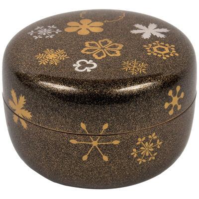Japanese lacquer maki-e snowflakes netsume tea box